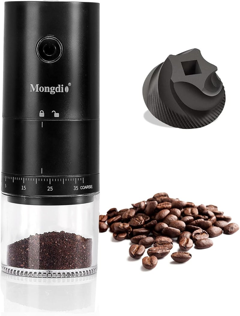 Mongdio Portable Electric Coffee Bean Grinder with 38 Adjustable Settings, Rechargeable Coffee Grinders for Home Use, Coffee Grinder for Travel - Black - Image 1